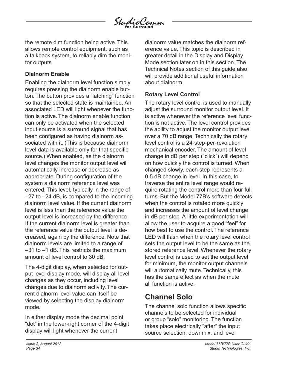 Channel solo | Studio Technologies 76B 2012 User Manual | Page 34 / 45