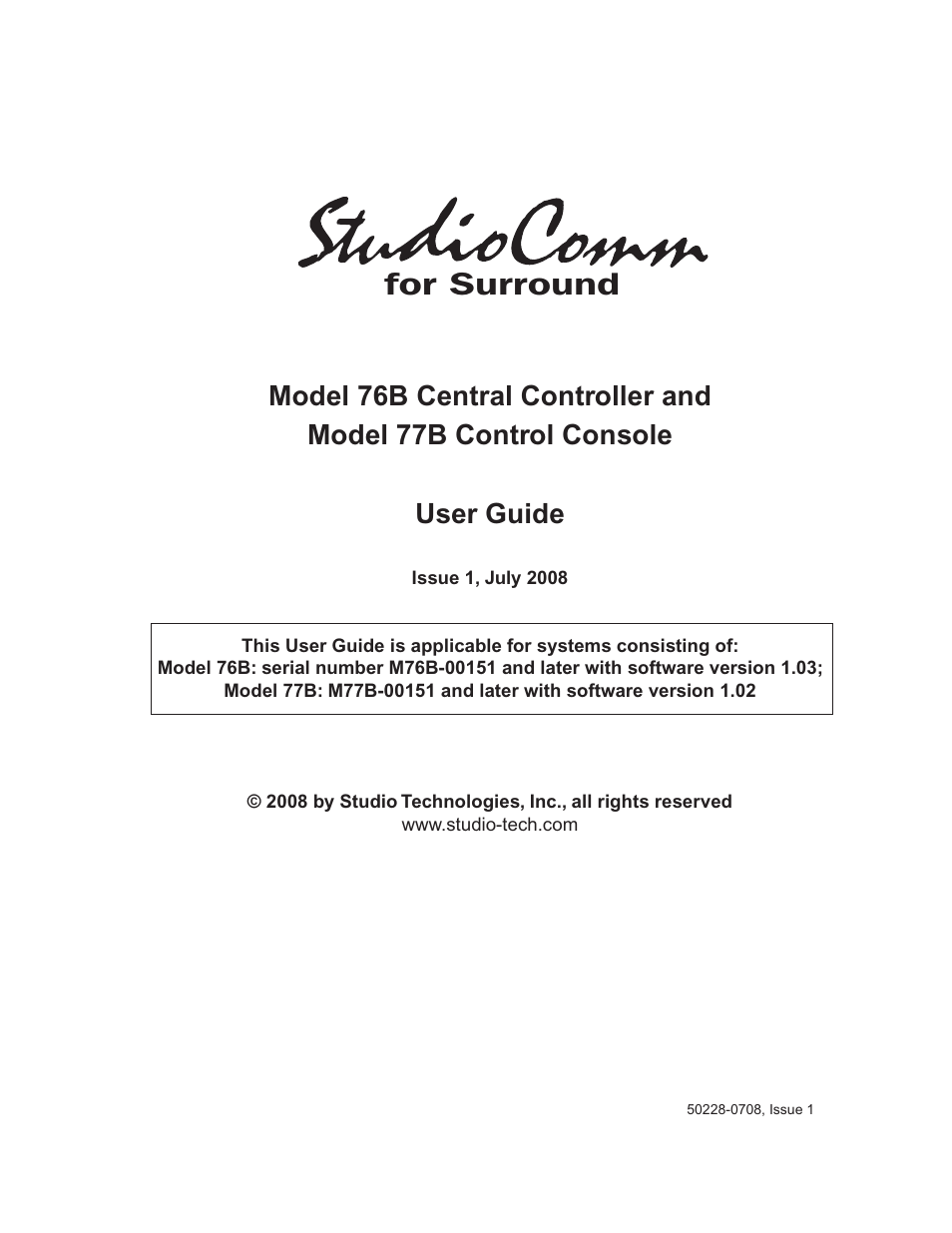 Studio Technologies 76B 2008 User Manual | 43 pages