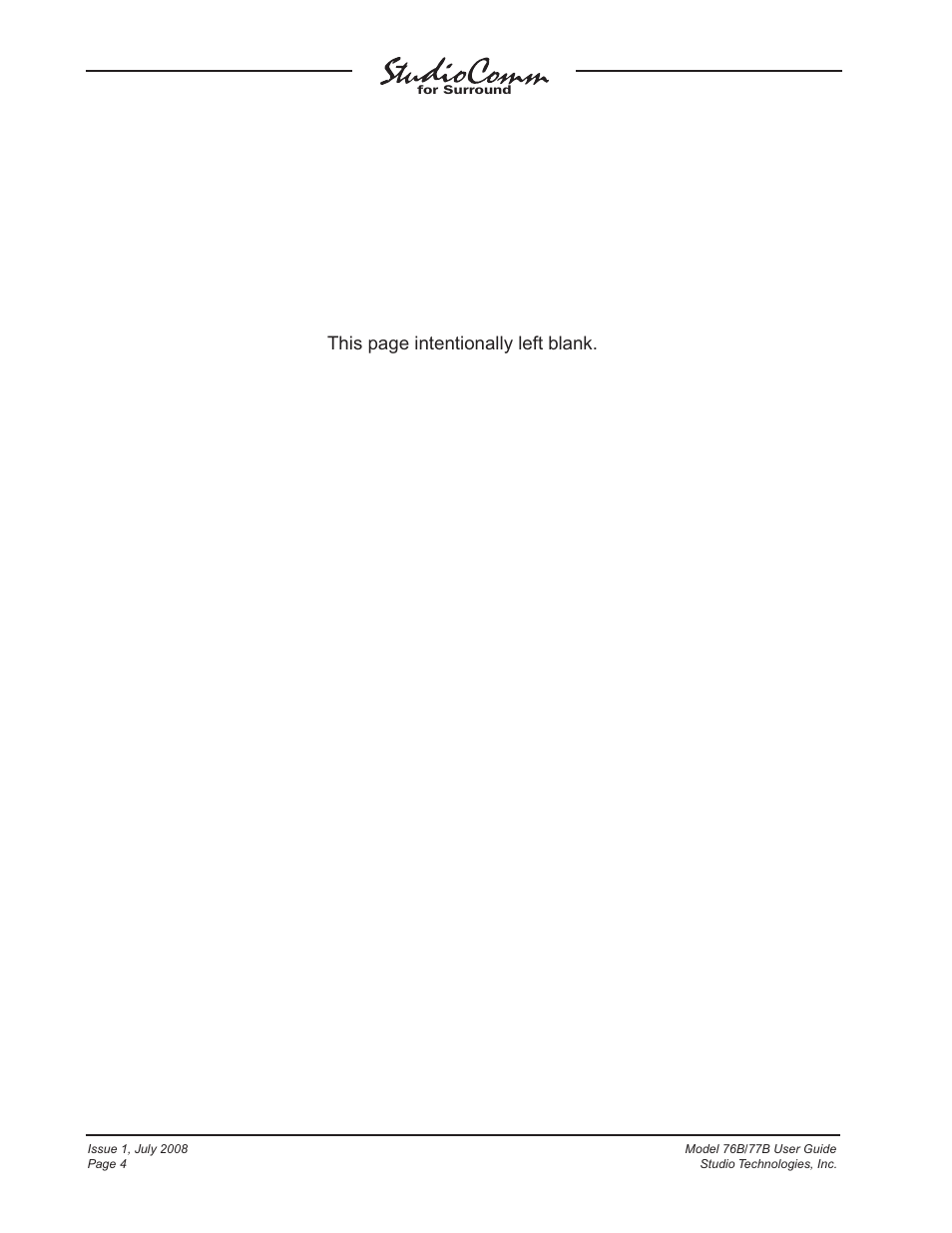 This page intentionally left blank | Studio Technologies 76B 2008 User Manual | Page 4 / 43