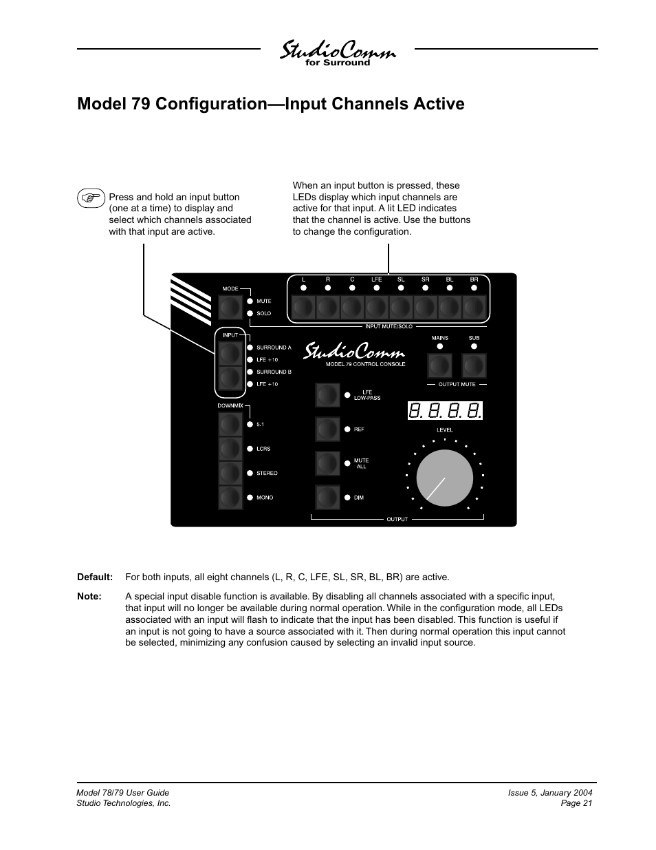 Model 79 conﬁguration—input channels active | Studio Technologies 78 2004 User Manual | Page 21 / 48