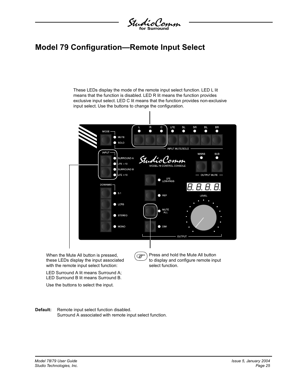 Model 79 conﬁguration—remote input select | Studio Technologies 78 2004 User Manual | Page 25 / 48