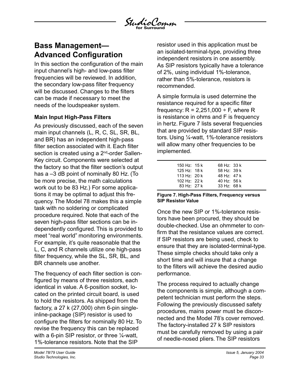 Bass management— advanced conﬁguration | Studio Technologies 78 2004 User Manual | Page 33 / 48