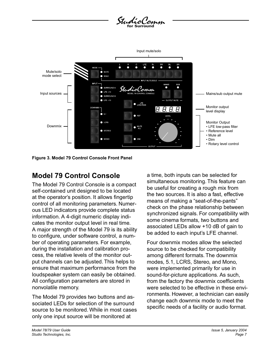 Model 79 control console | Studio Technologies 78 2004 User Manual | Page 7 / 48