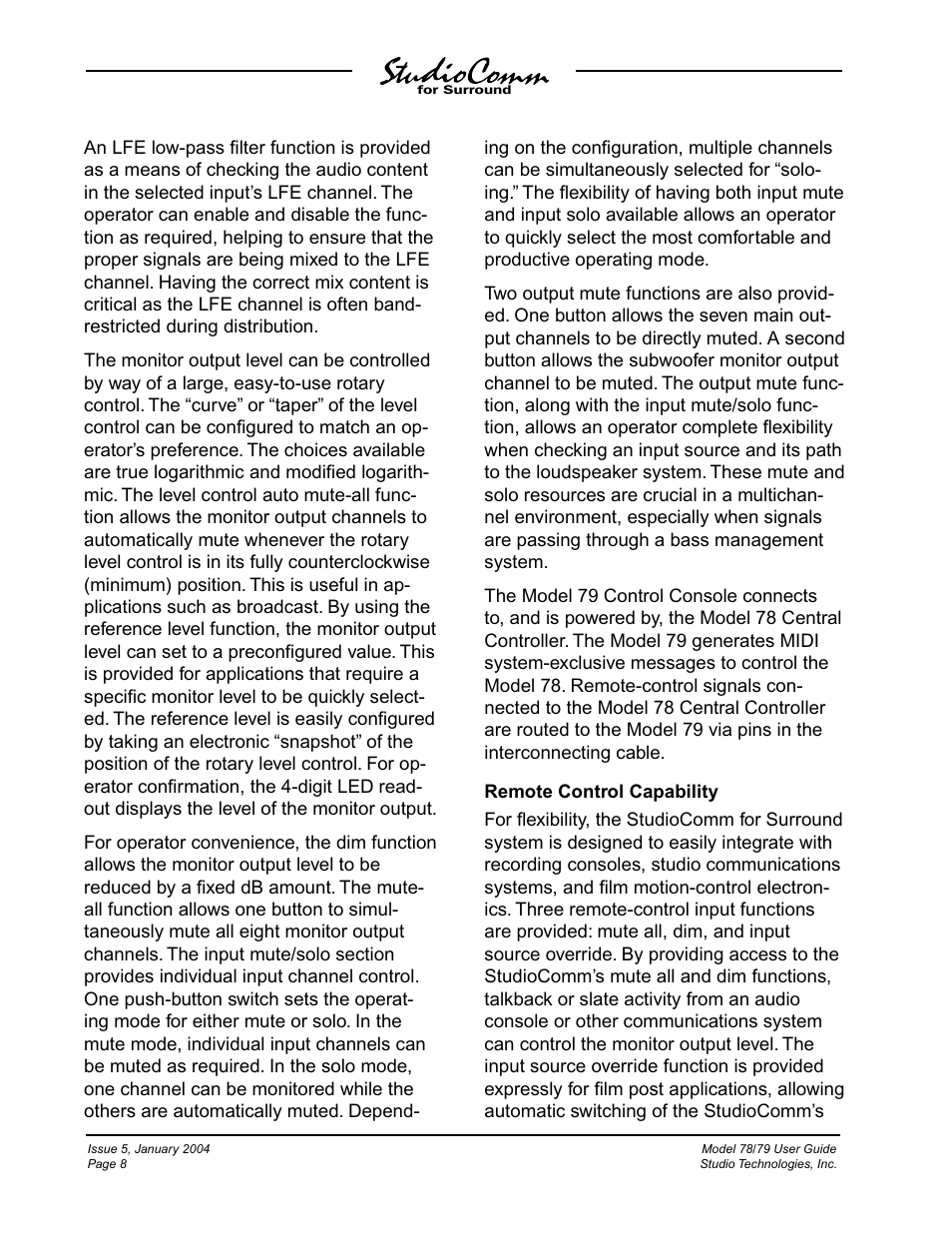Studio Technologies 78 2004 User Manual | Page 8 / 48