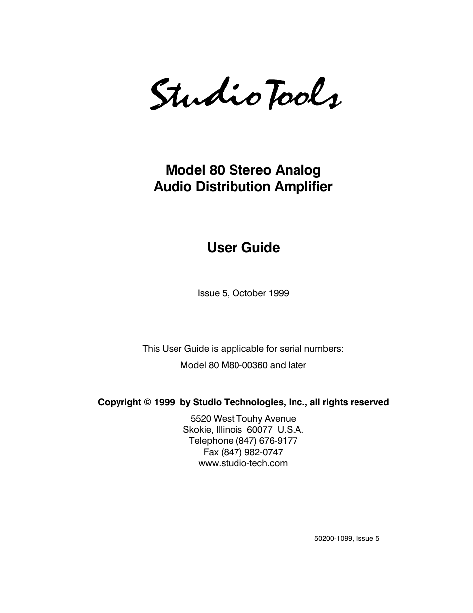 Studio Technologies 80 1999 User Manual | 16 pages
