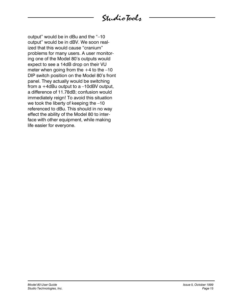 Studio Technologies 80 1999 User Manual | Page 15 / 16