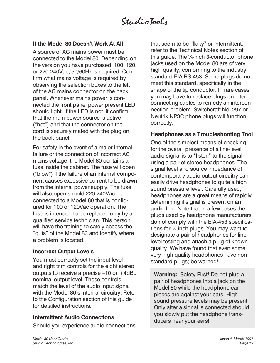 Studio Technologies 80 1997 User Manual | Page 10 / 17
