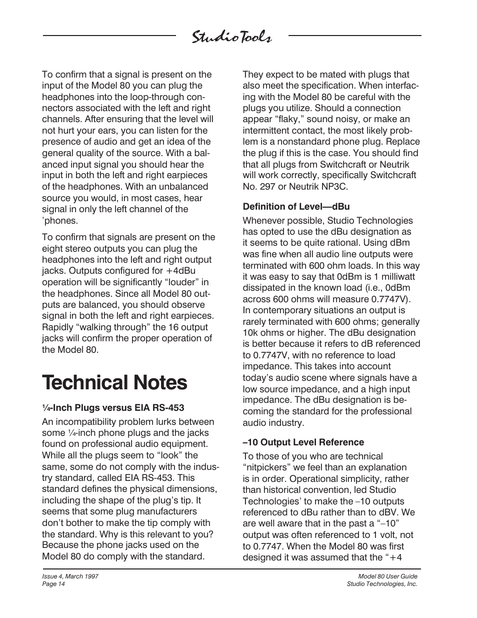 Studio Technologies 80 1997 User Manual | Page 11 / 17