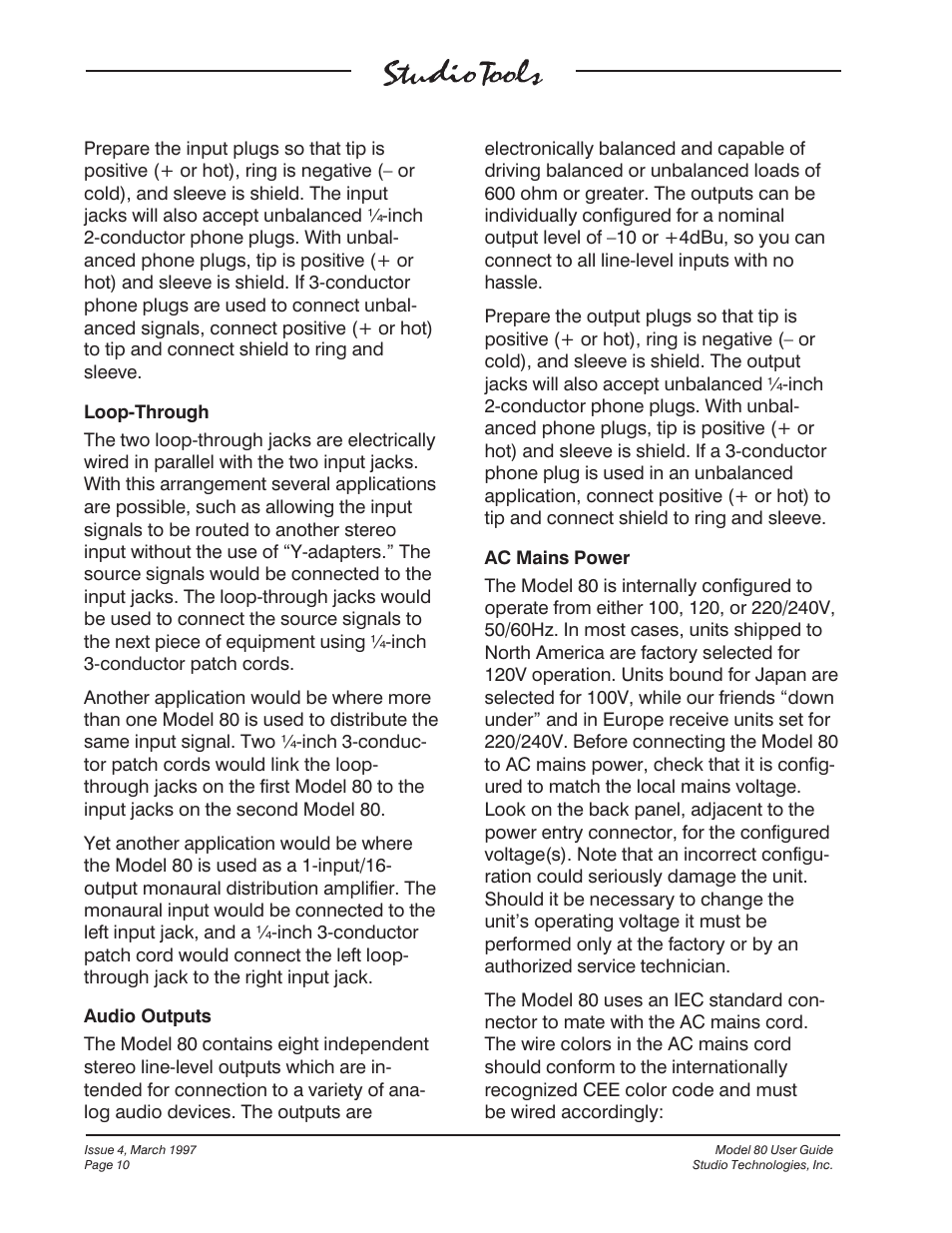Studio Technologies 80 1997 User Manual | Page 7 / 17