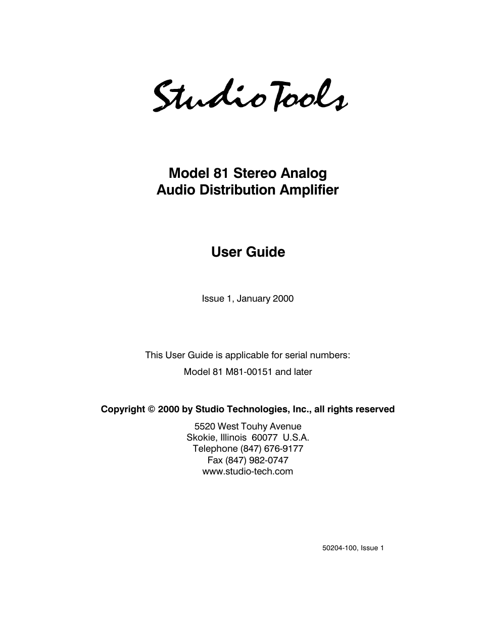 Studio Technologies 81 User Manual | 15 pages