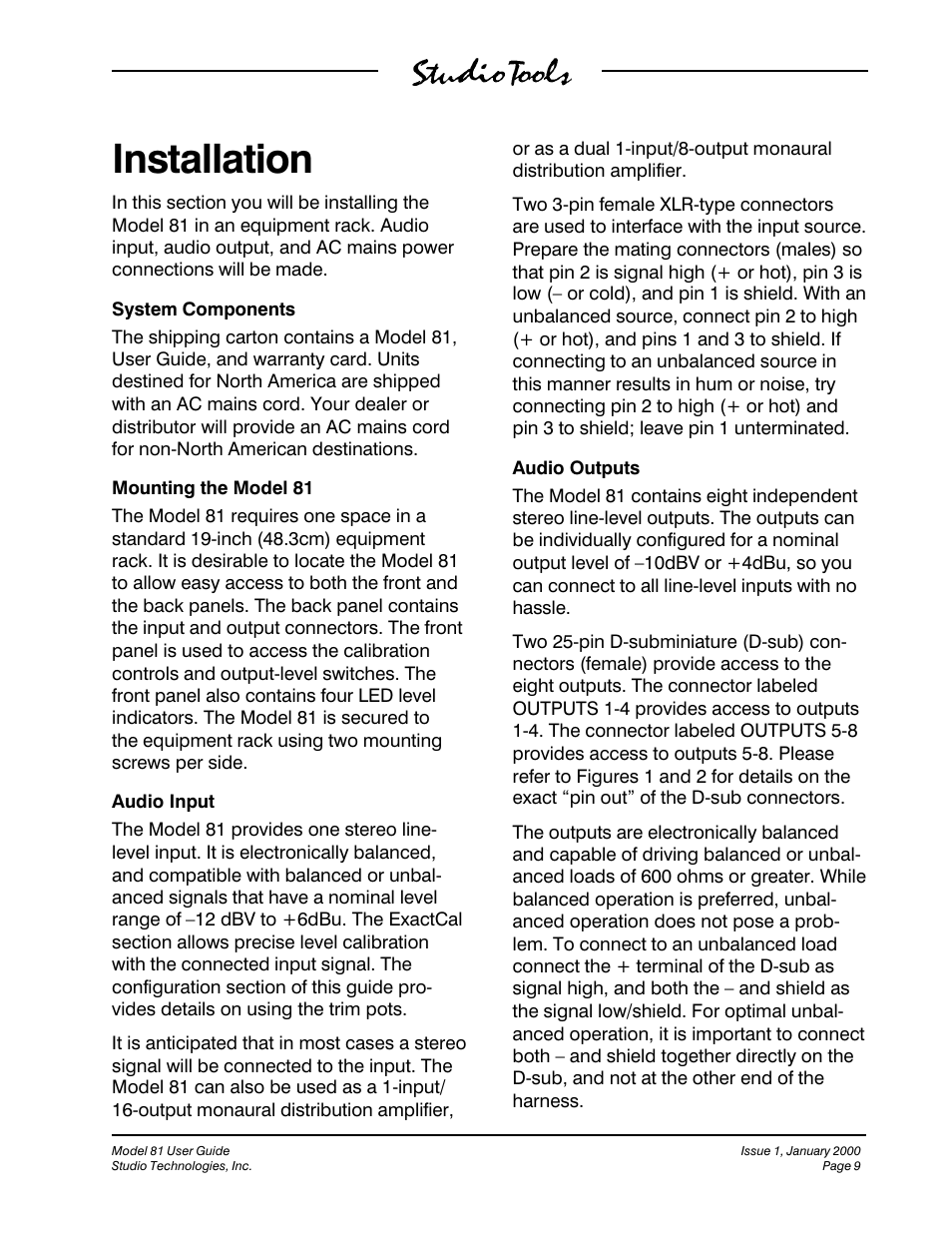 Installation | Studio Technologies 81 User Manual | Page 9 / 15