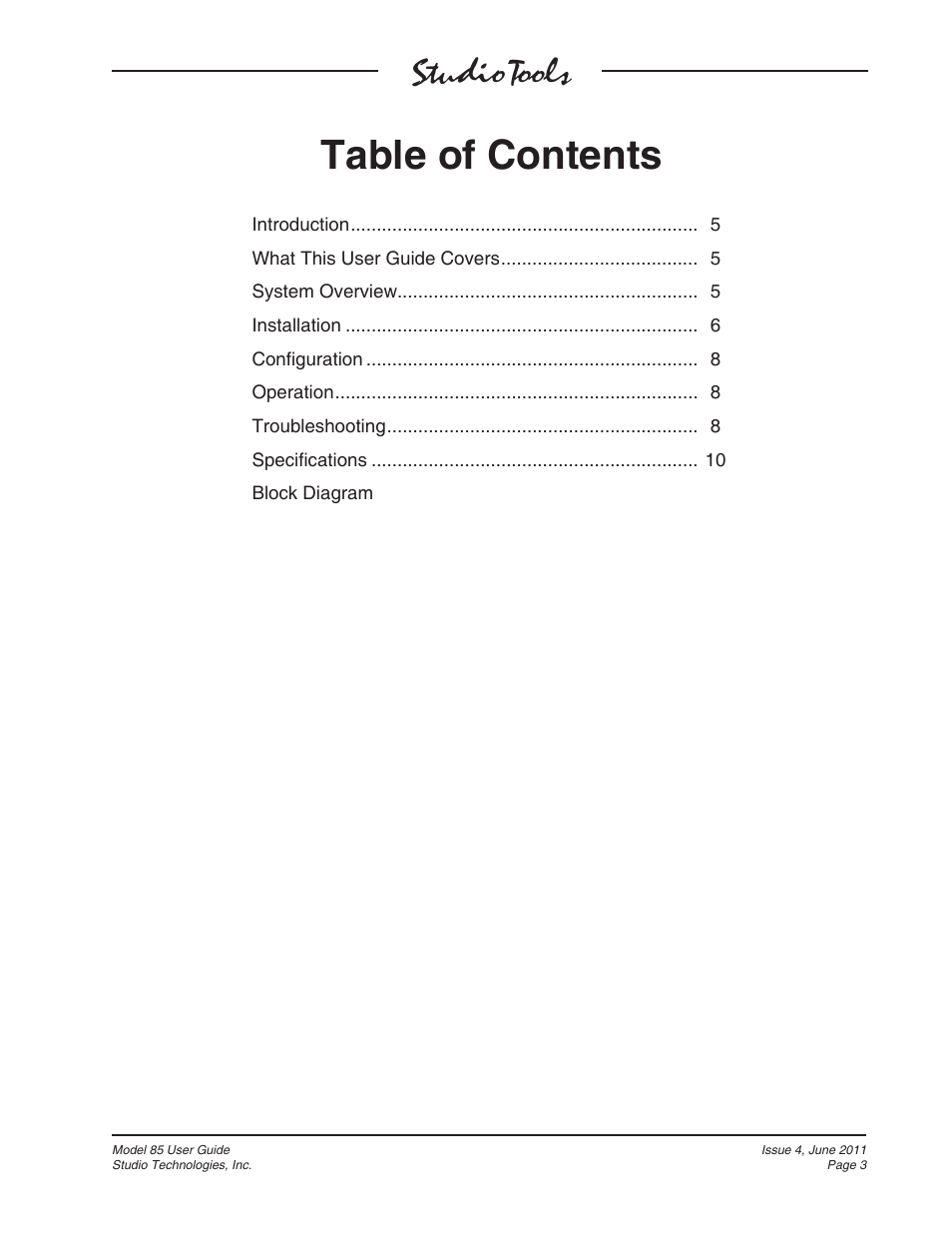 Studio Technologies 85 User Manual | Page 3 / 11
