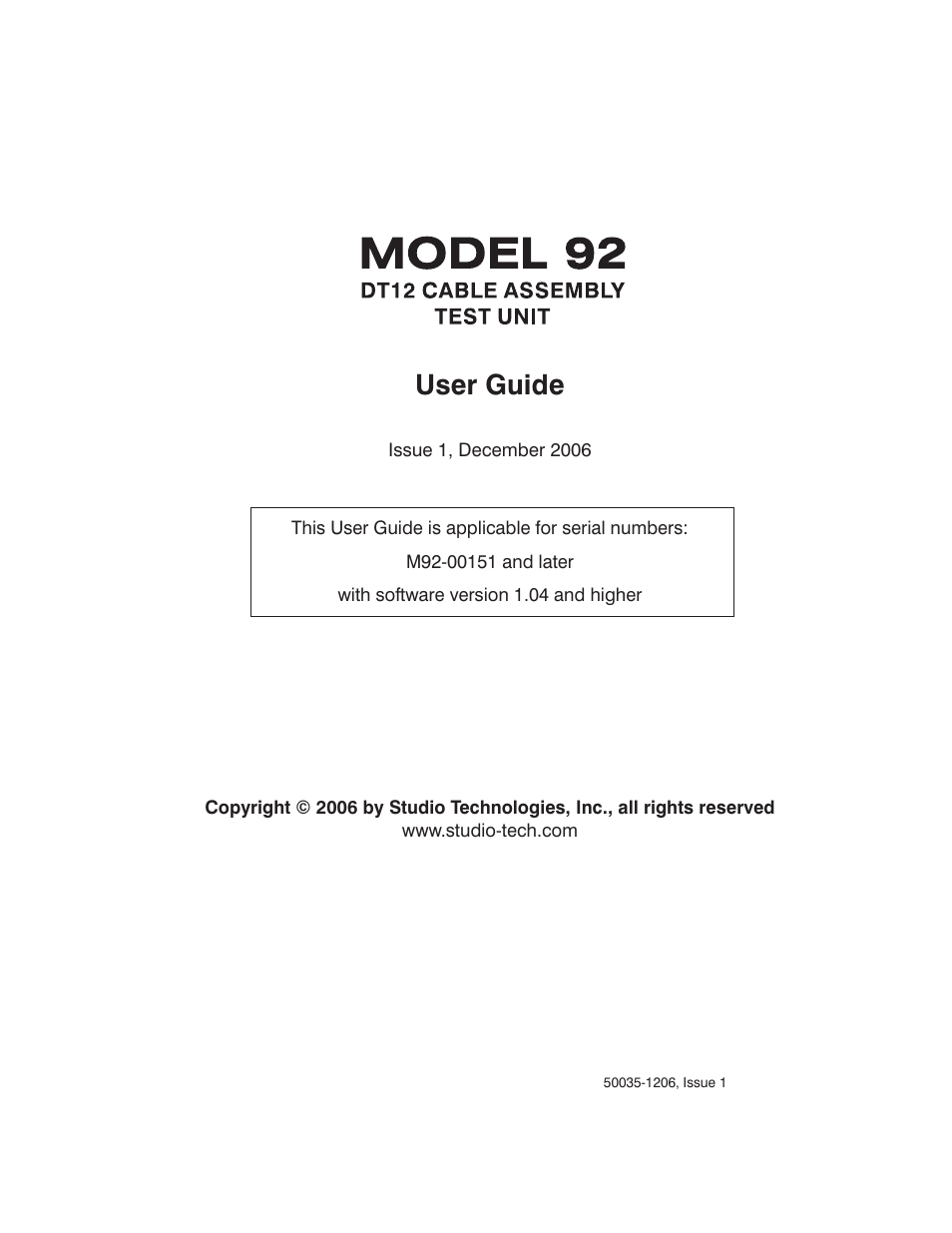 Studio Technologies 92 User Manual | 23 pages