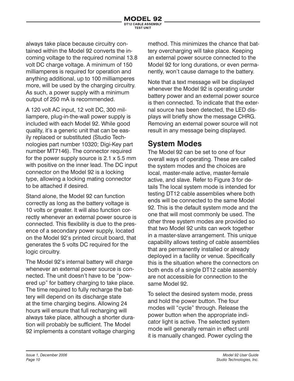 System modes | Studio Technologies 92 User Manual | Page 10 / 23