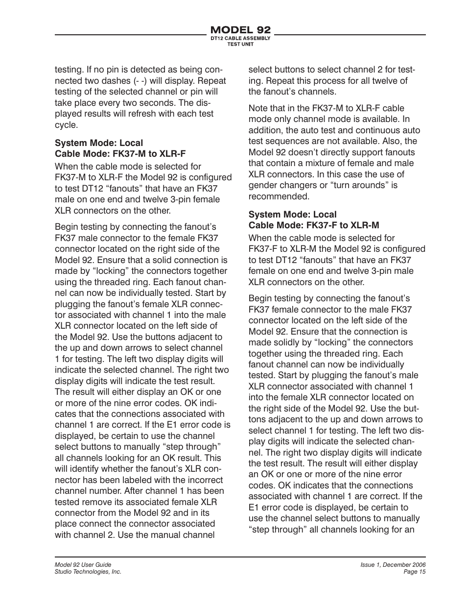 Studio Technologies 92 User Manual | Page 15 / 23