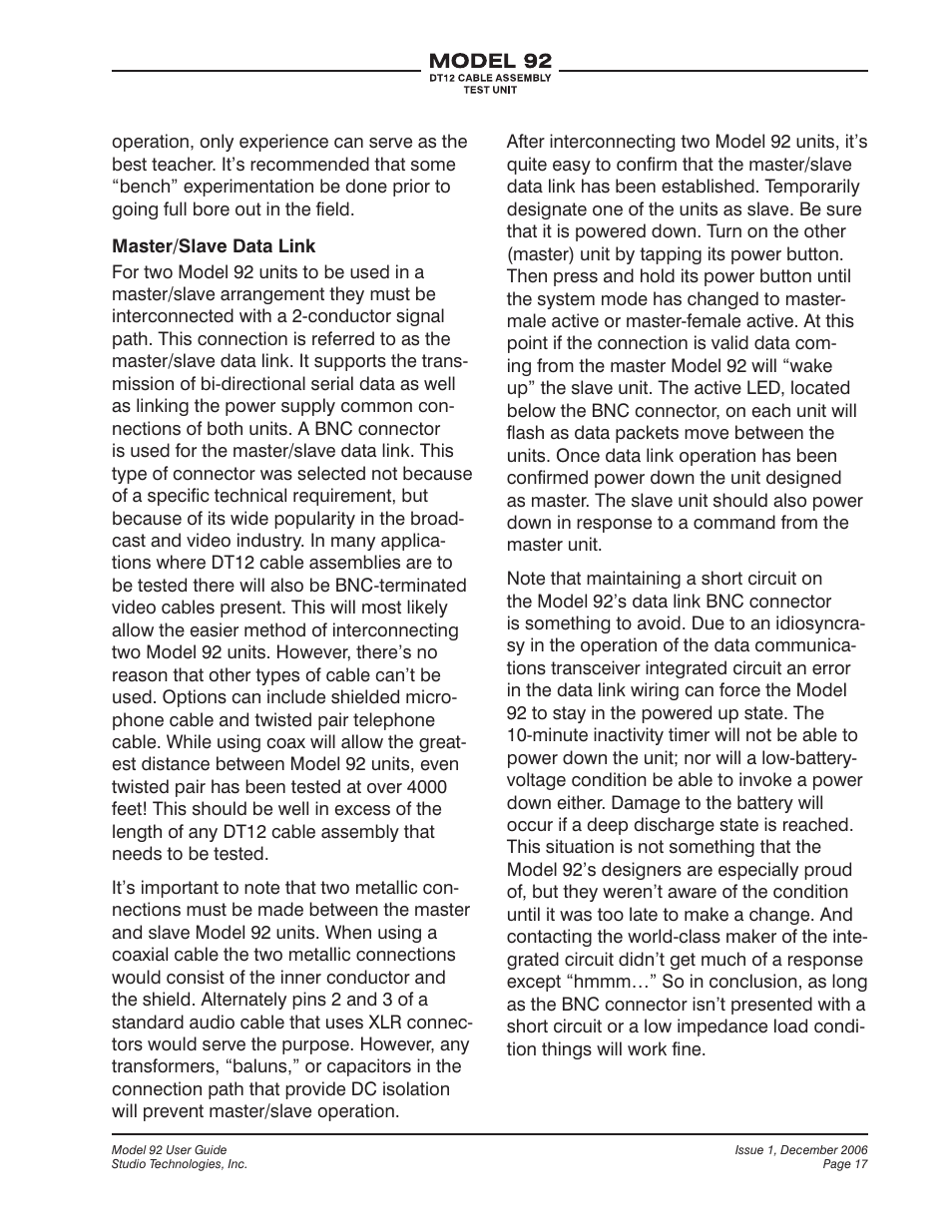 Studio Technologies 92 User Manual | Page 17 / 23