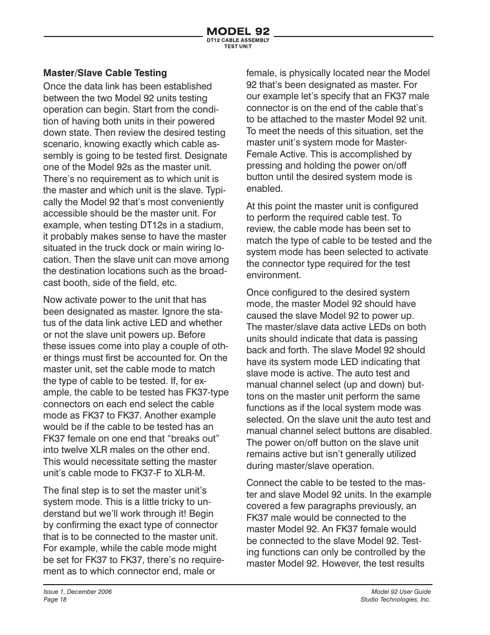 Studio Technologies 92 User Manual | Page 18 / 23