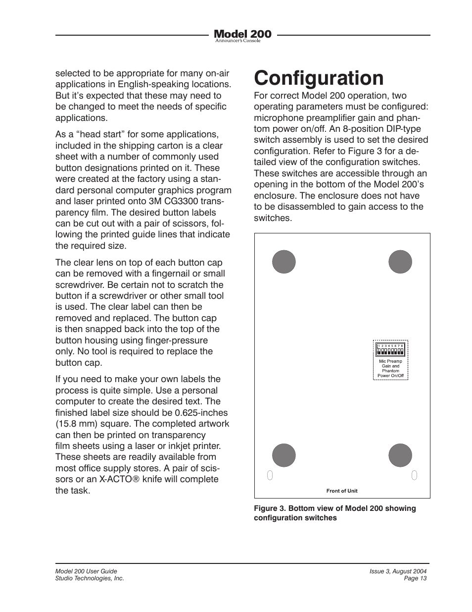 Configuration | Studio Technologies 200 User Manual | Page 12 / 28