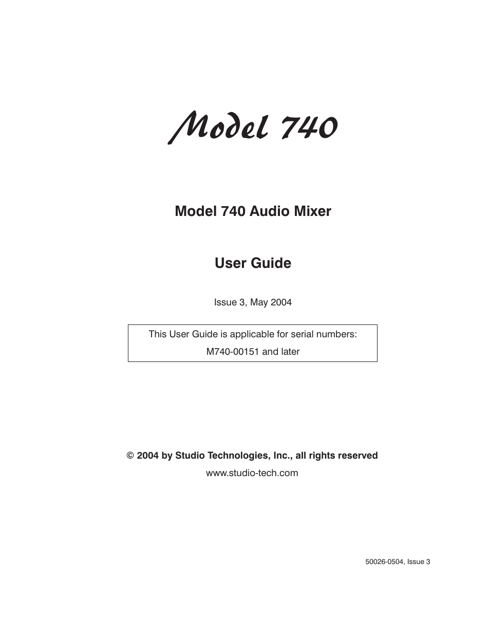 Studio Technologies 740 User Manual | 27 pages