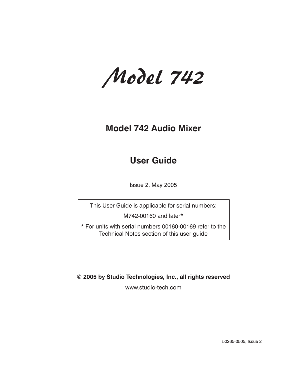 Studio Technologies 742 2005 User Manual | 31 pages