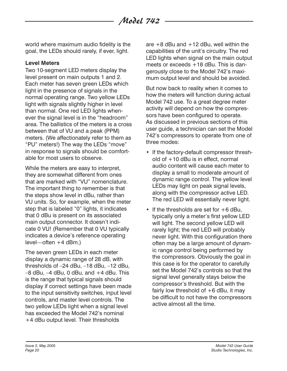 Model 742 | Studio Technologies 742 2005 User Manual | Page 20 / 31