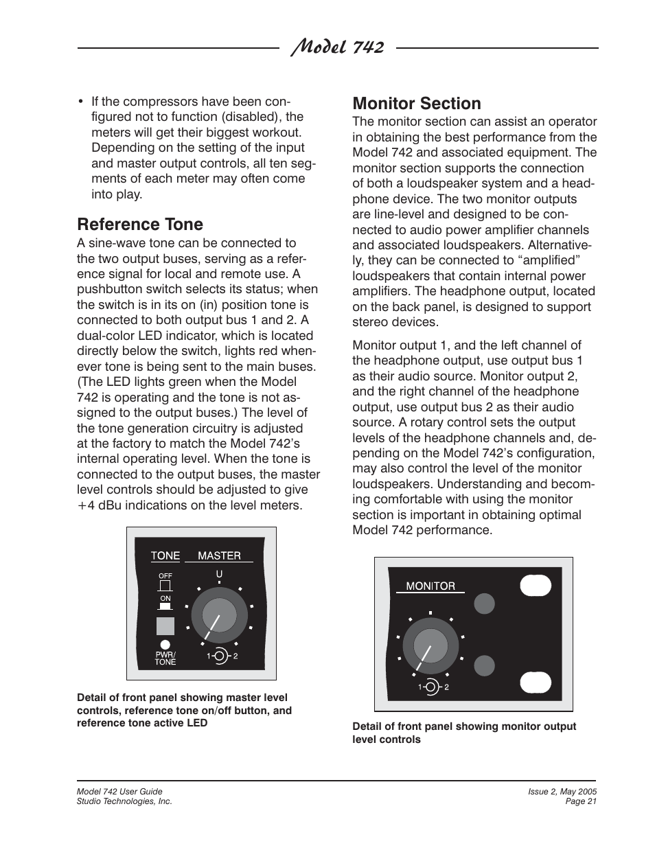 Model 742, Reference tone | Studio Technologies 742 2005 User Manual | Page 21 / 31