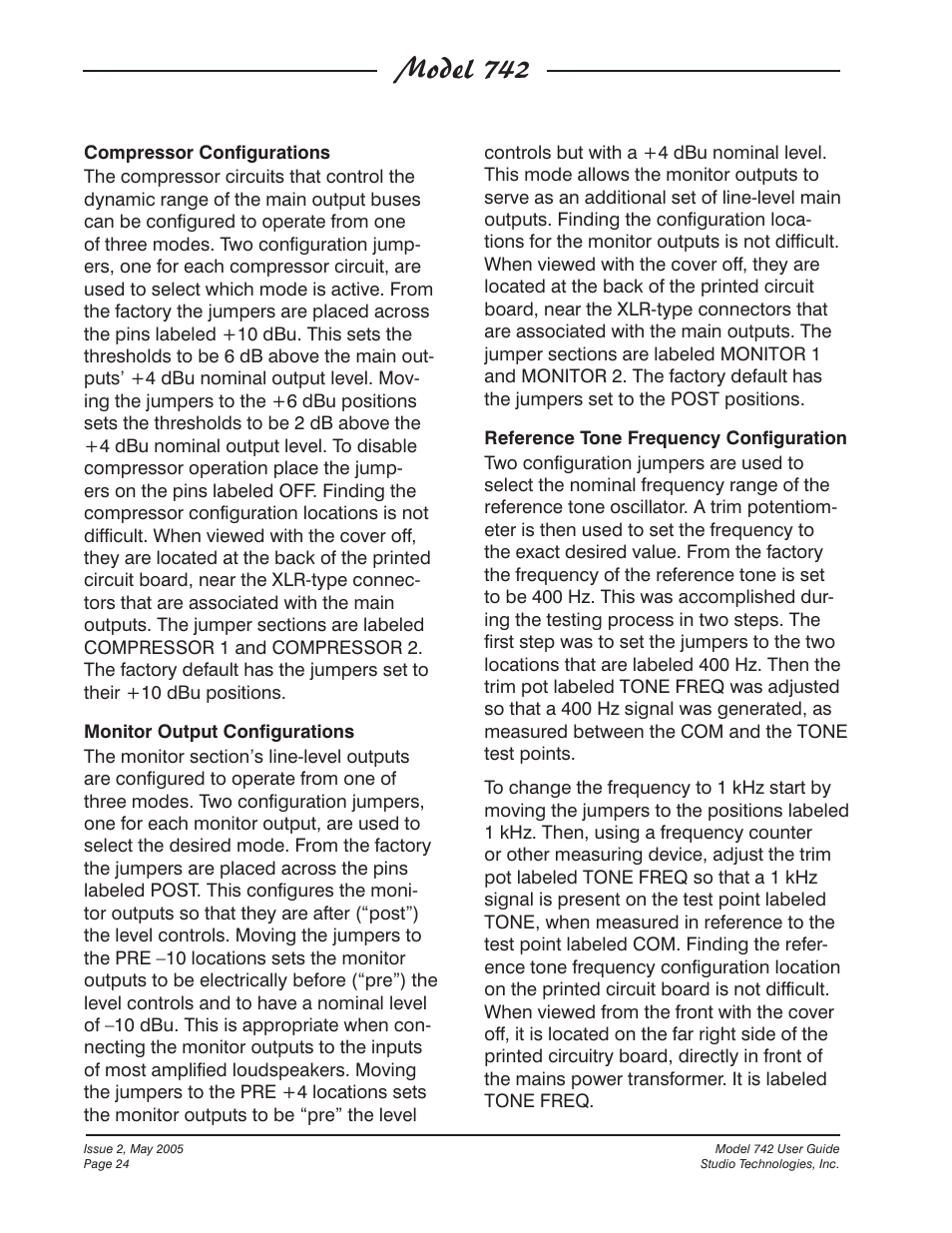Model 742 | Studio Technologies 742 2005 User Manual | Page 24 / 31