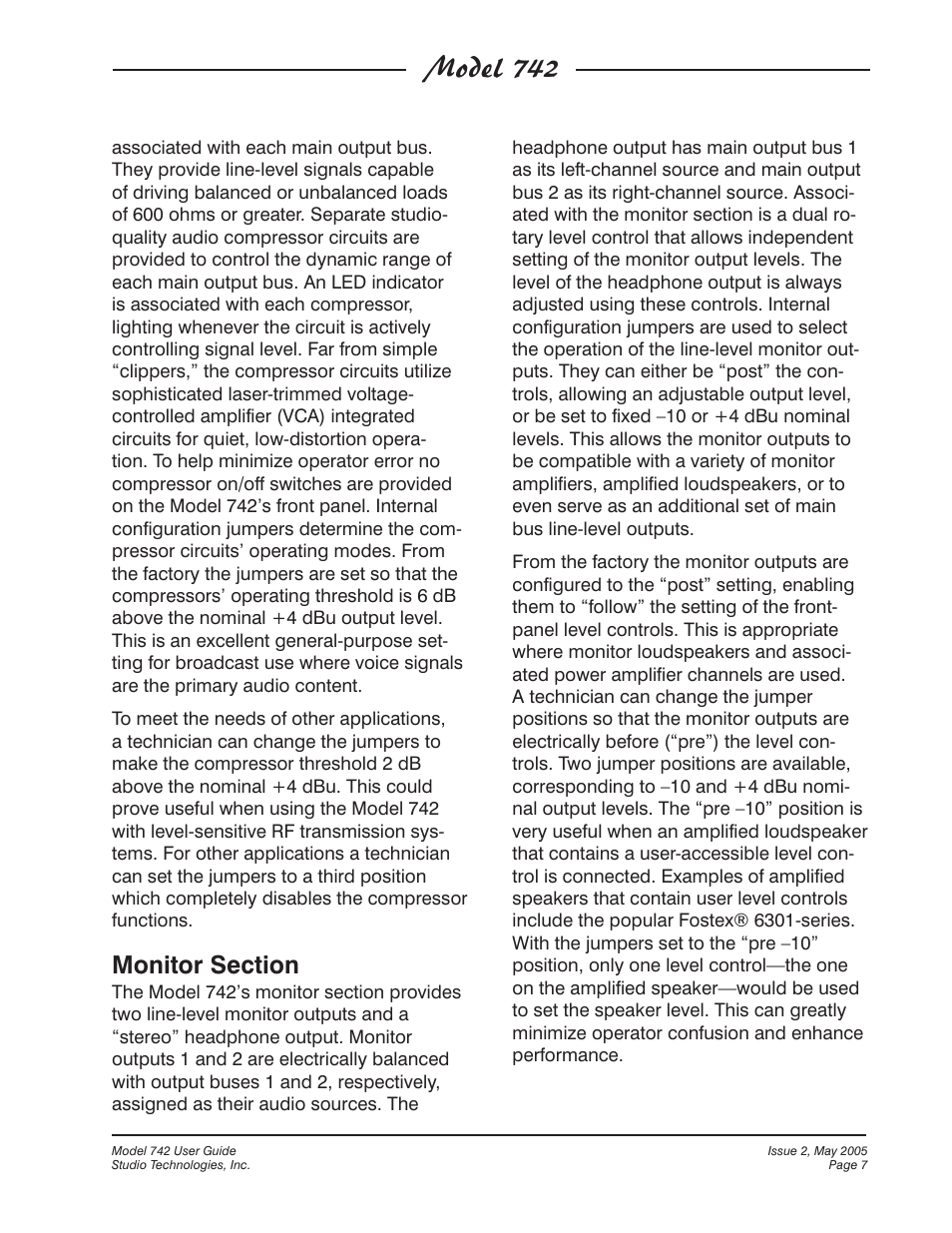 Model 742 | Studio Technologies 742 2005 User Manual | Page 7 / 31