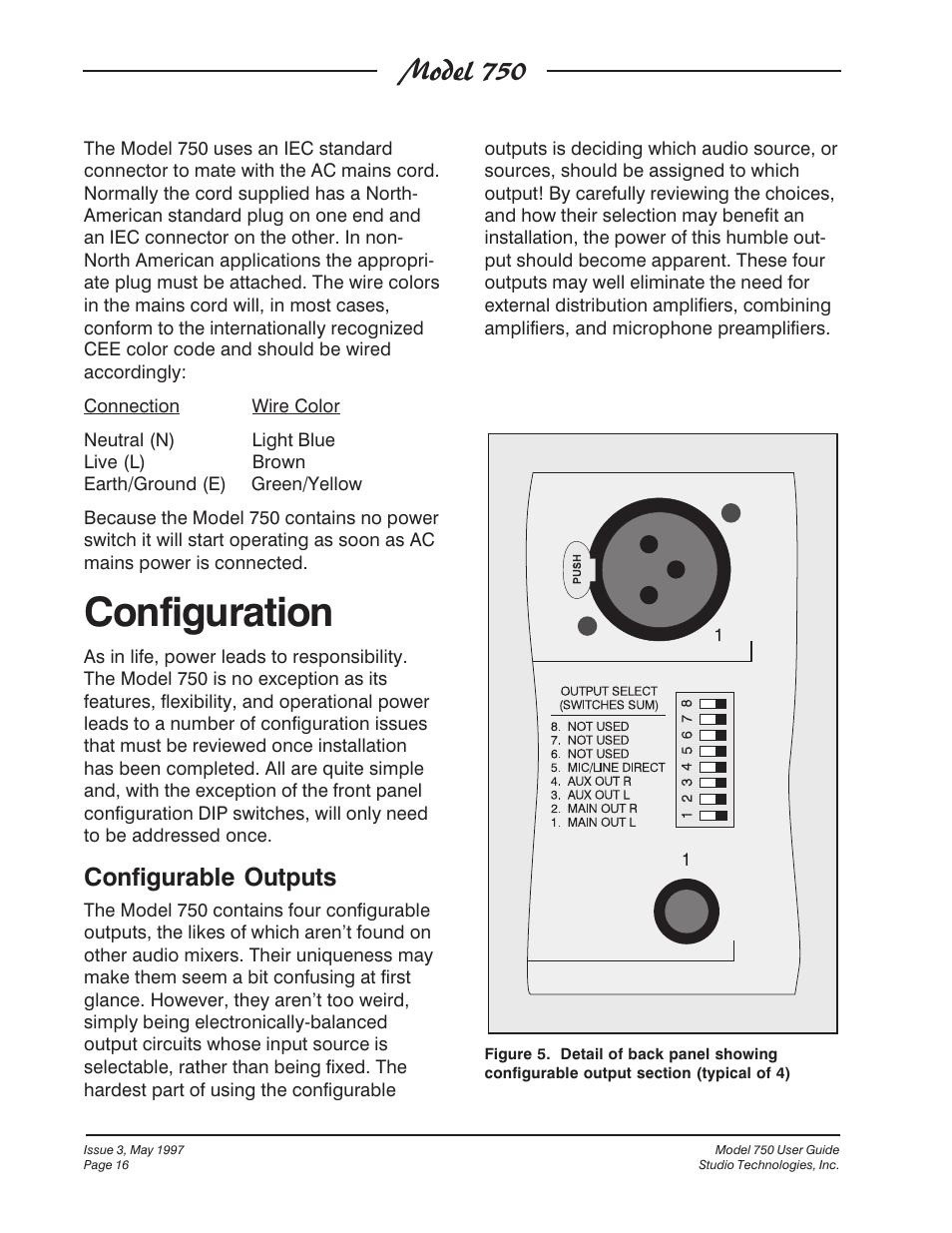 Configuration, Model 750, Configurable outputs | Studio Technologies 750 User Manual | Page 16 / 49