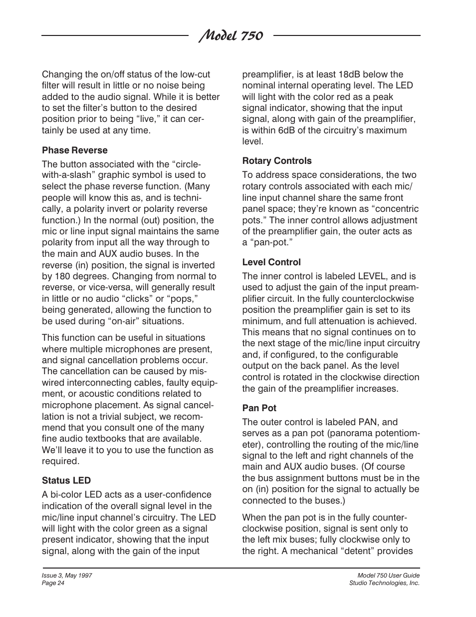 Model 750 | Studio Technologies 750 User Manual | Page 24 / 49