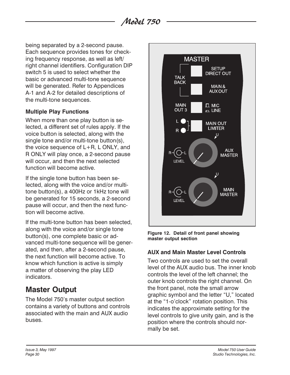Model 750, Master output | Studio Technologies 750 User Manual | Page 30 / 49