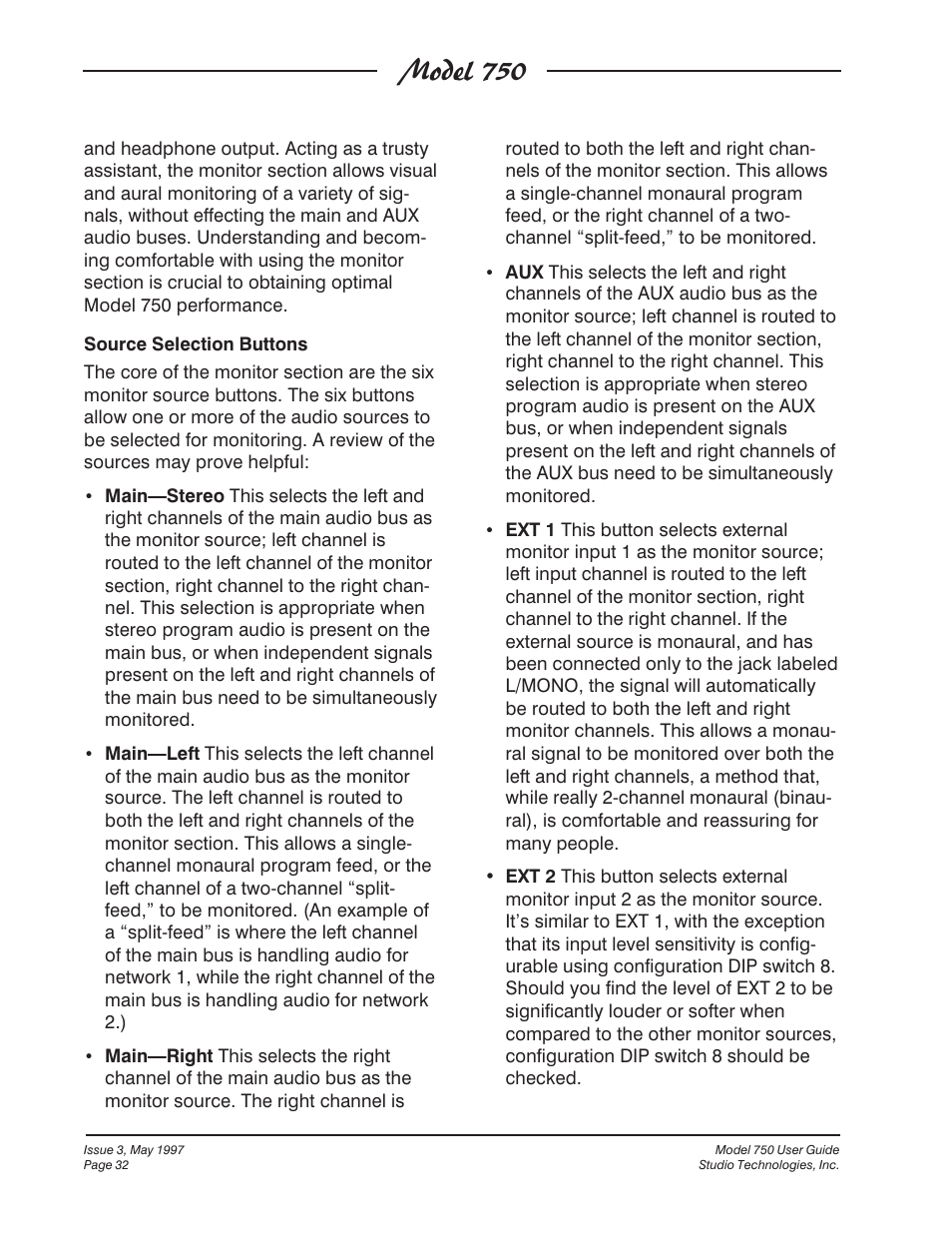Model 750 | Studio Technologies 750 User Manual | Page 32 / 49