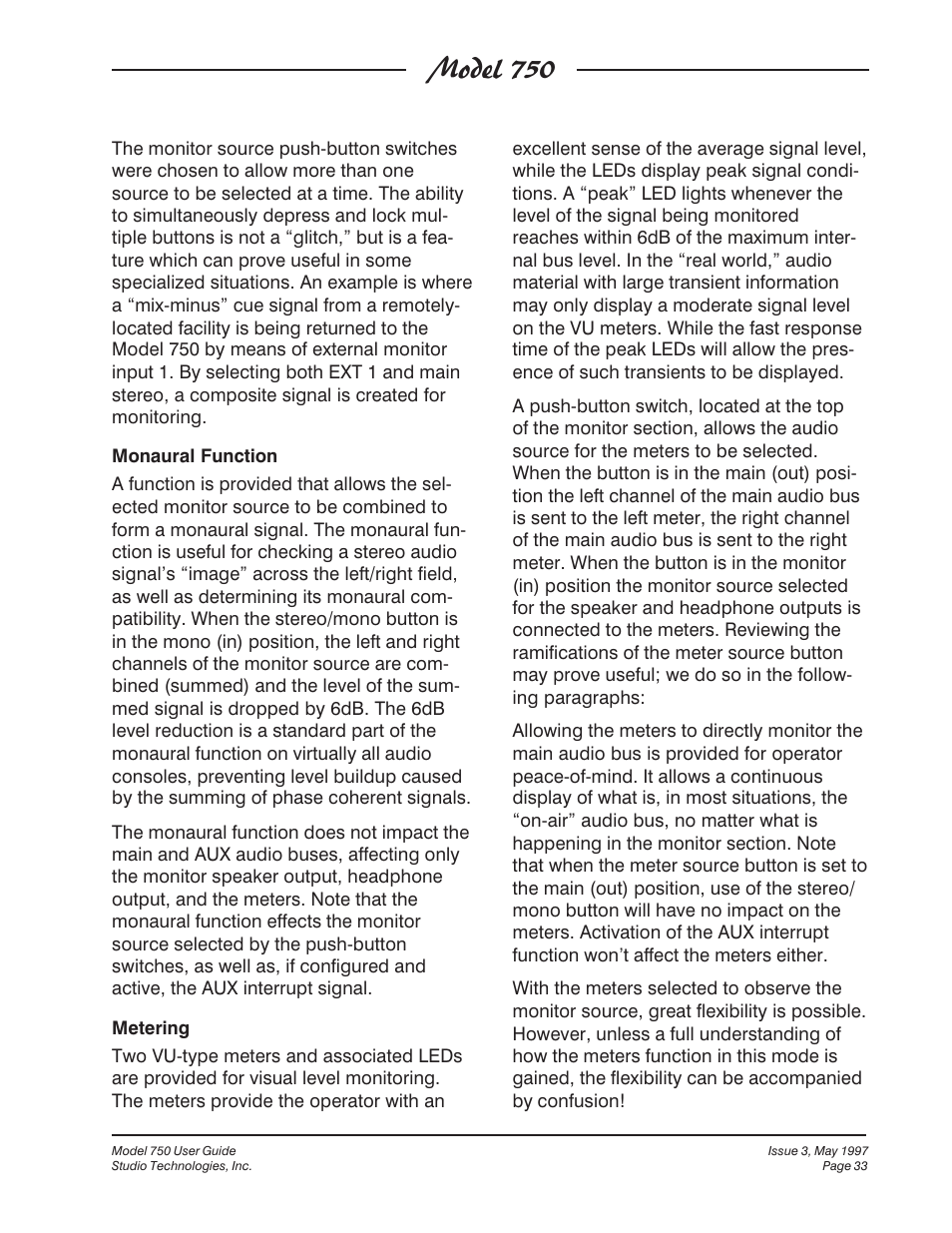 Model 750 | Studio Technologies 750 User Manual | Page 33 / 49