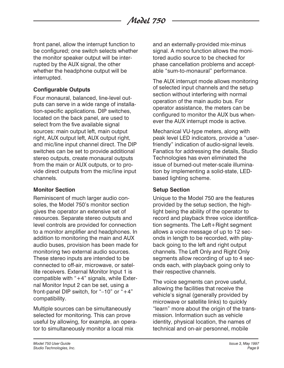Model 750 | Studio Technologies 750 User Manual | Page 9 / 49