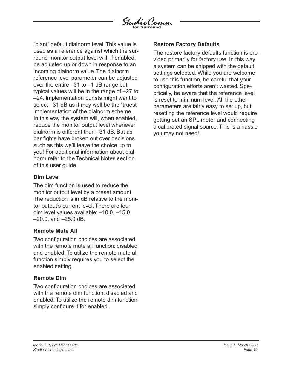 Studio Technologies 761 User Manual | Page 19 / 41