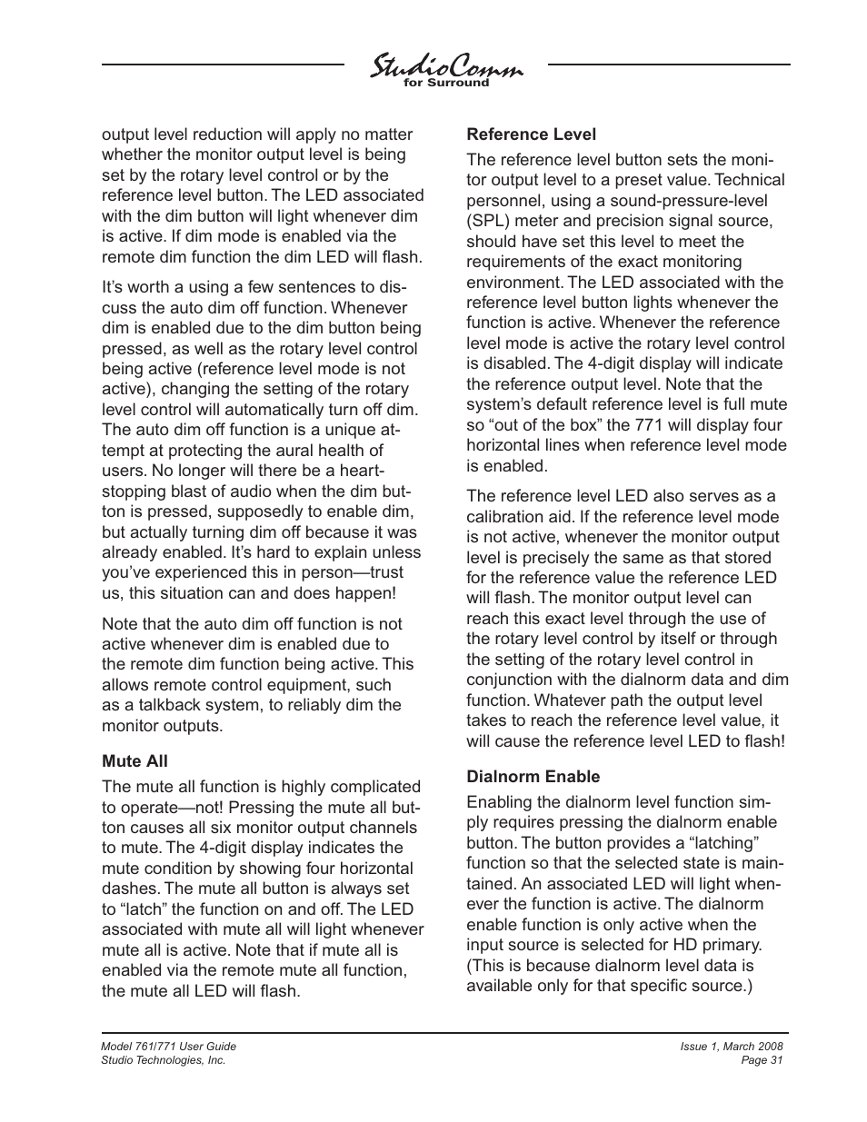 Studio Technologies 761 User Manual | Page 31 / 41