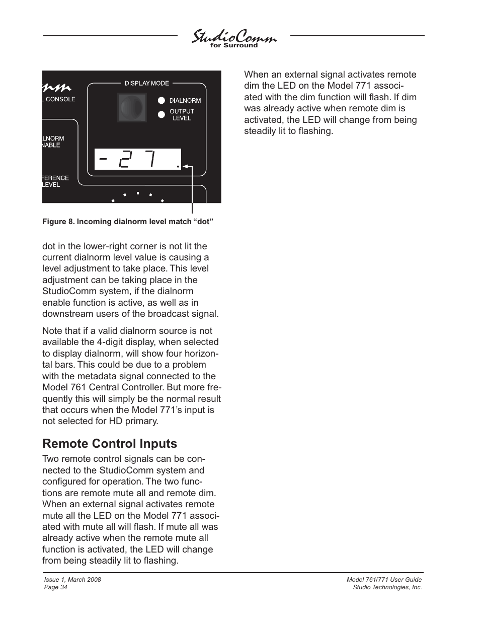 Remote control inputs | Studio Technologies 761 User Manual | Page 34 / 41