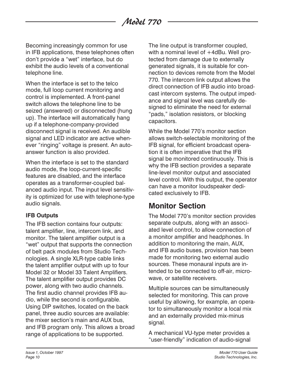 Model 770 | Studio Technologies 770 User Manual | Page 10 / 53