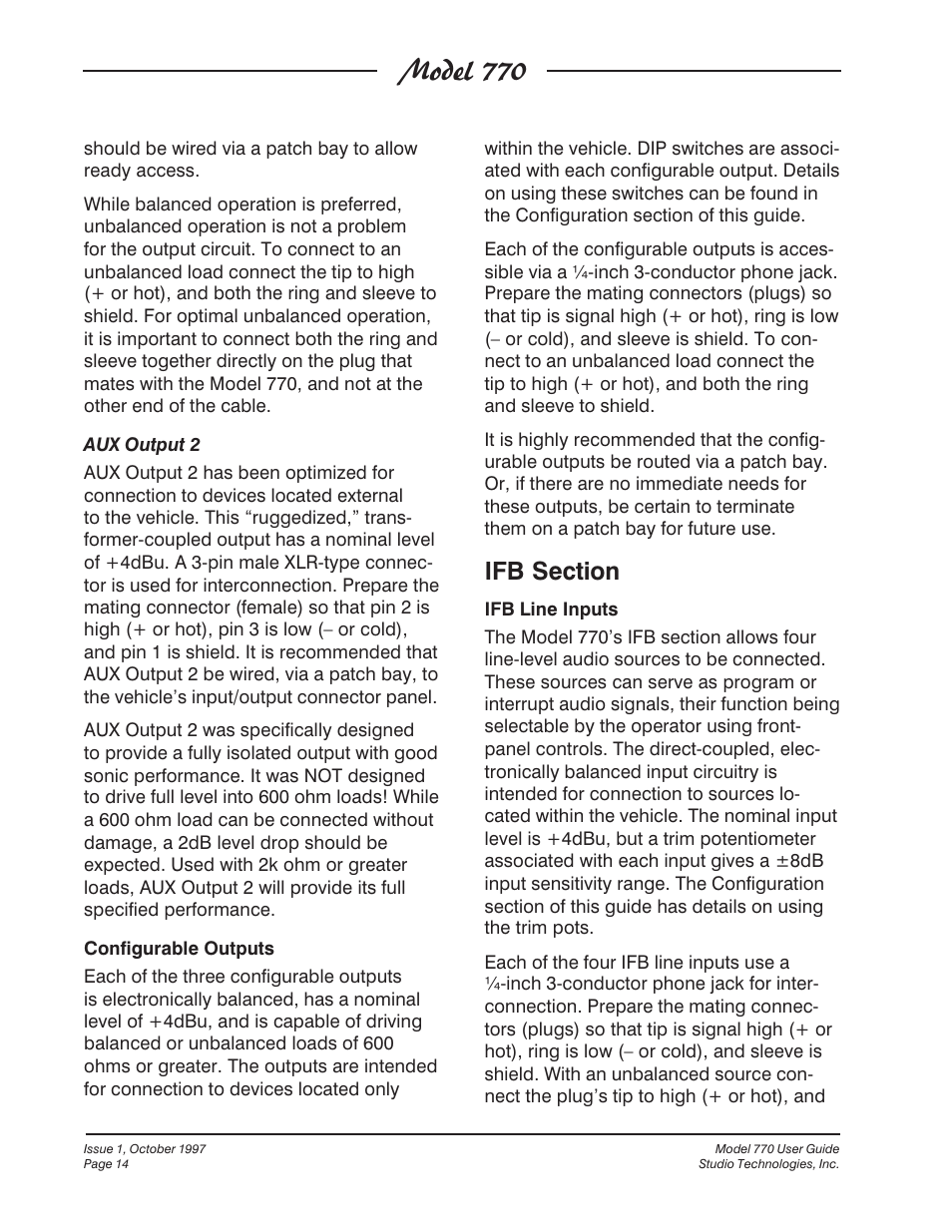 Model 770 | Studio Technologies 770 User Manual | Page 14 / 53