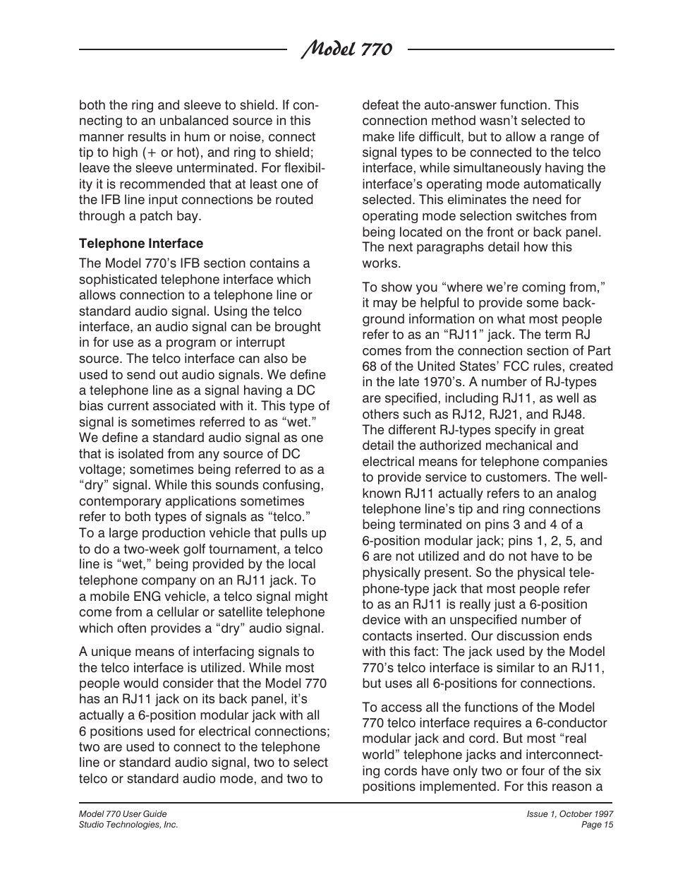 Model 770 | Studio Technologies 770 User Manual | Page 15 / 53
