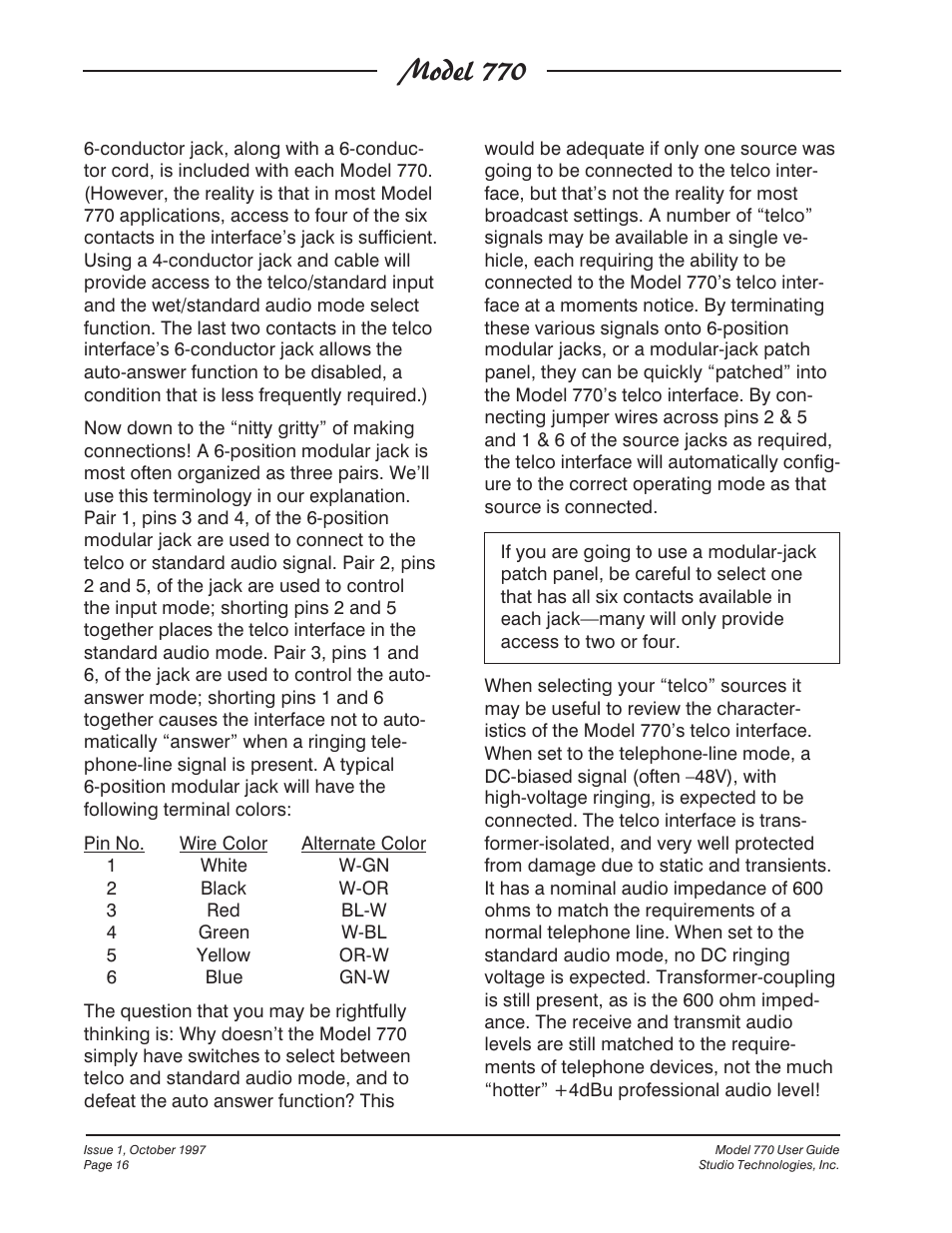 Model 770 | Studio Technologies 770 User Manual | Page 16 / 53