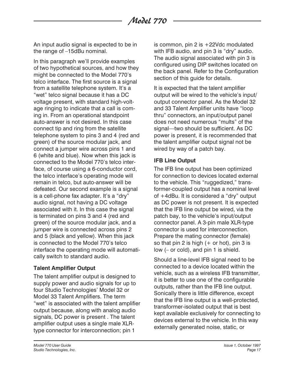 Model 770 | Studio Technologies 770 User Manual | Page 17 / 53