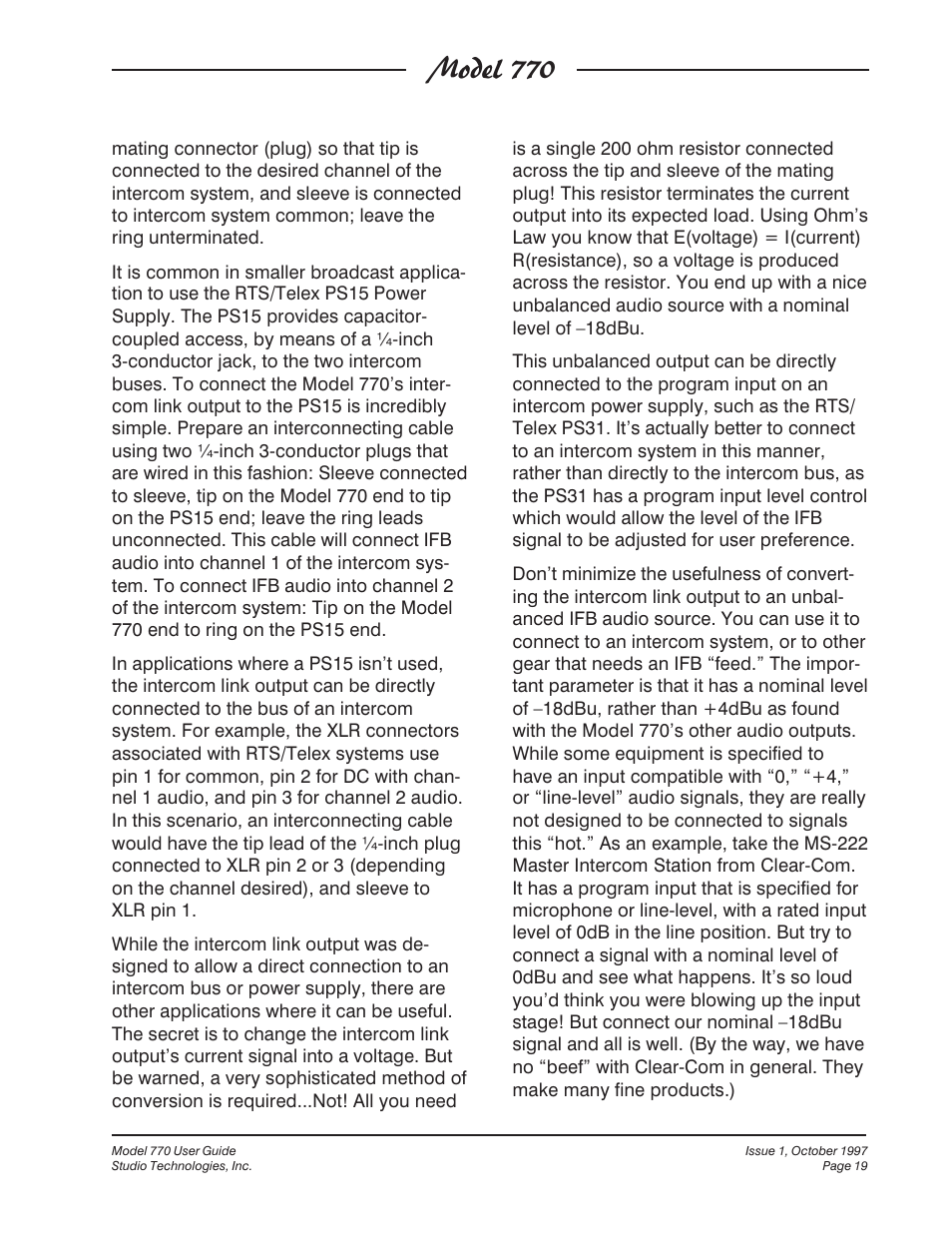 Model 770 | Studio Technologies 770 User Manual | Page 19 / 53