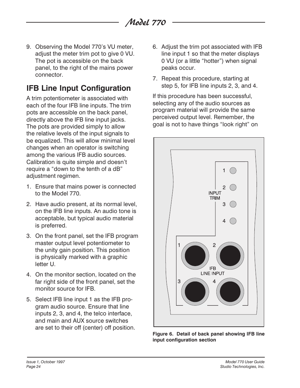 Model 770, Ifb line input configuration | Studio Technologies 770 User Manual | Page 24 / 53