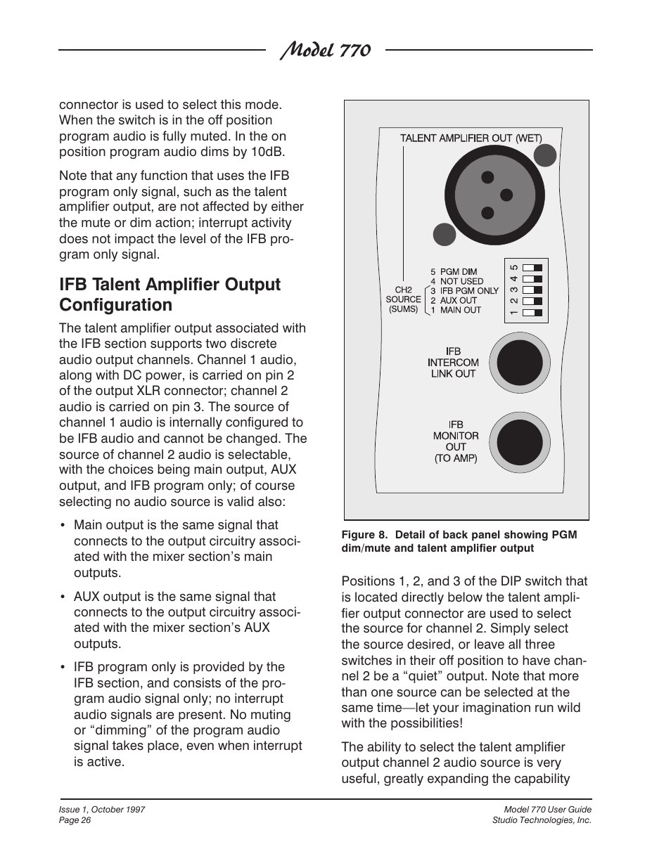 Model 770, Ifb talent amplifier output configuration | Studio Technologies 770 User Manual | Page 26 / 53