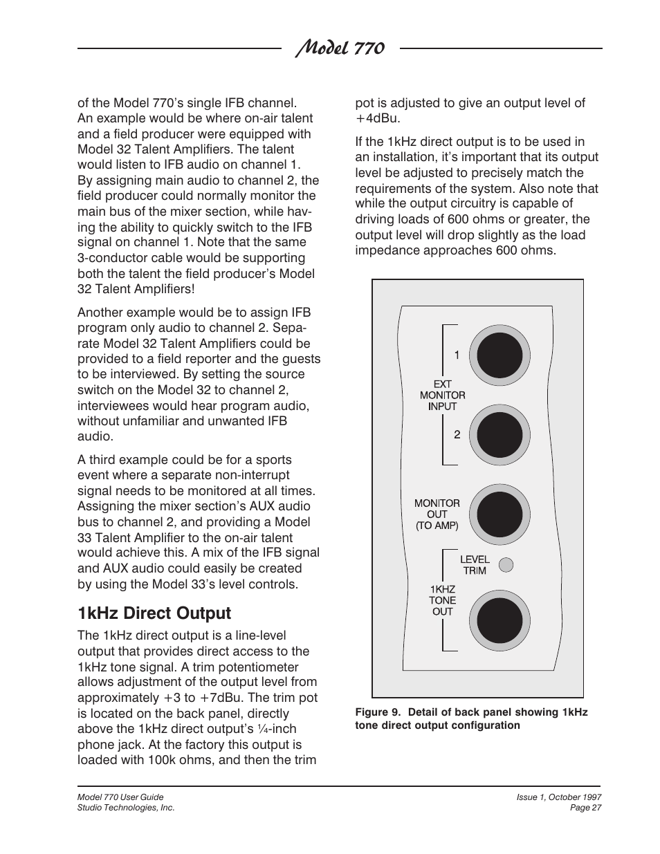 Model 770, 1khz direct output | Studio Technologies 770 User Manual | Page 27 / 53