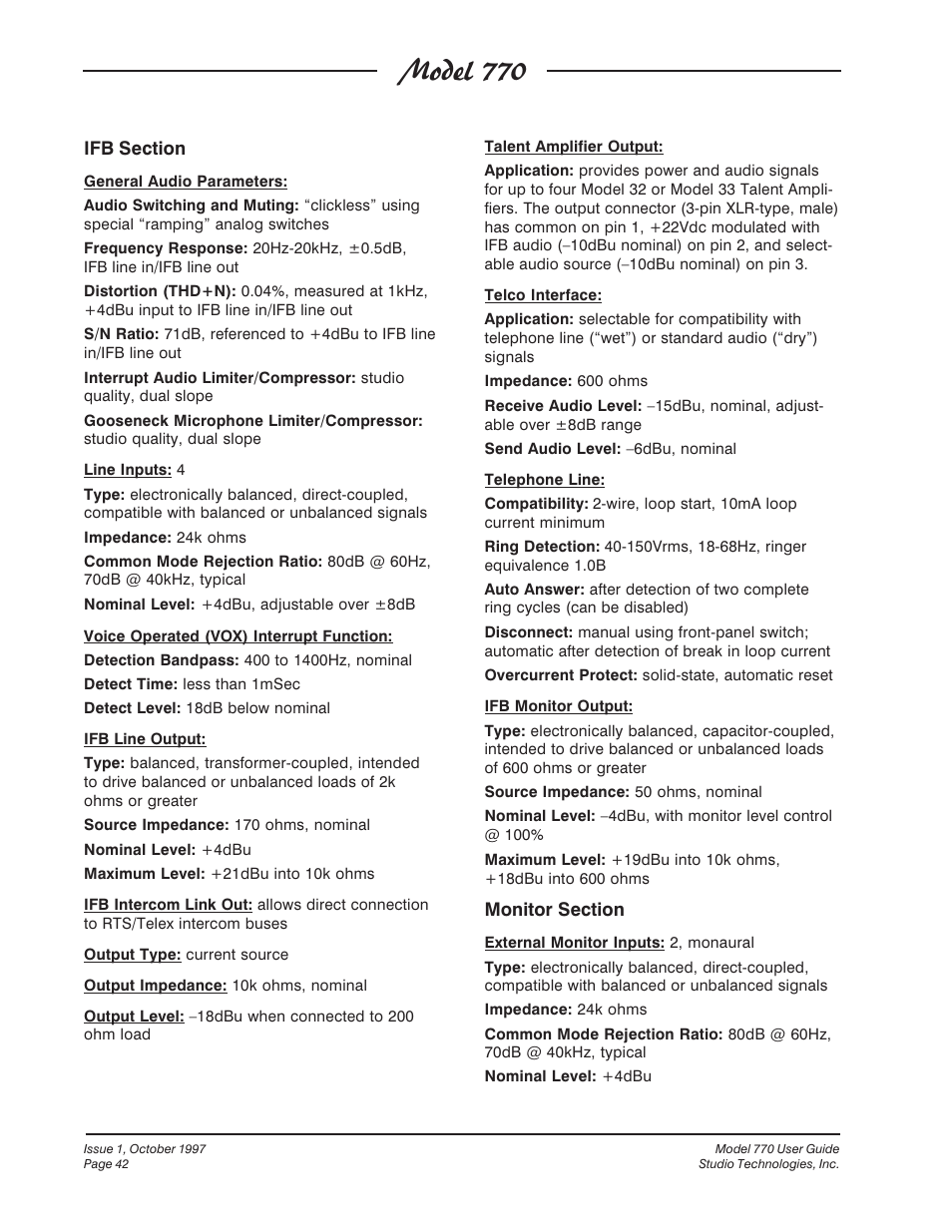Model 770 | Studio Technologies 770 User Manual | Page 42 / 53