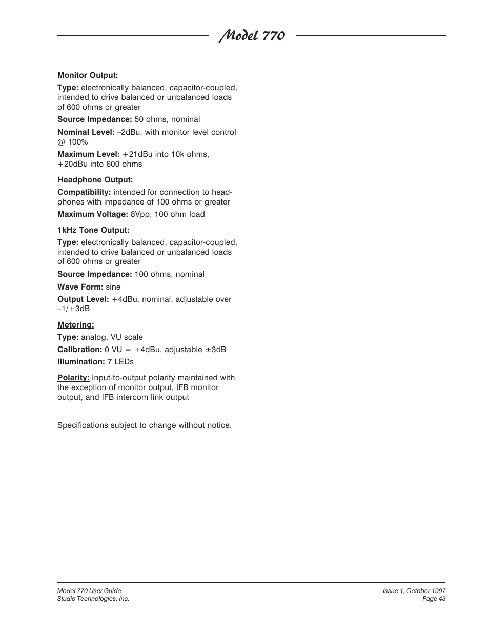 Model 770 | Studio Technologies 770 User Manual | Page 43 / 53