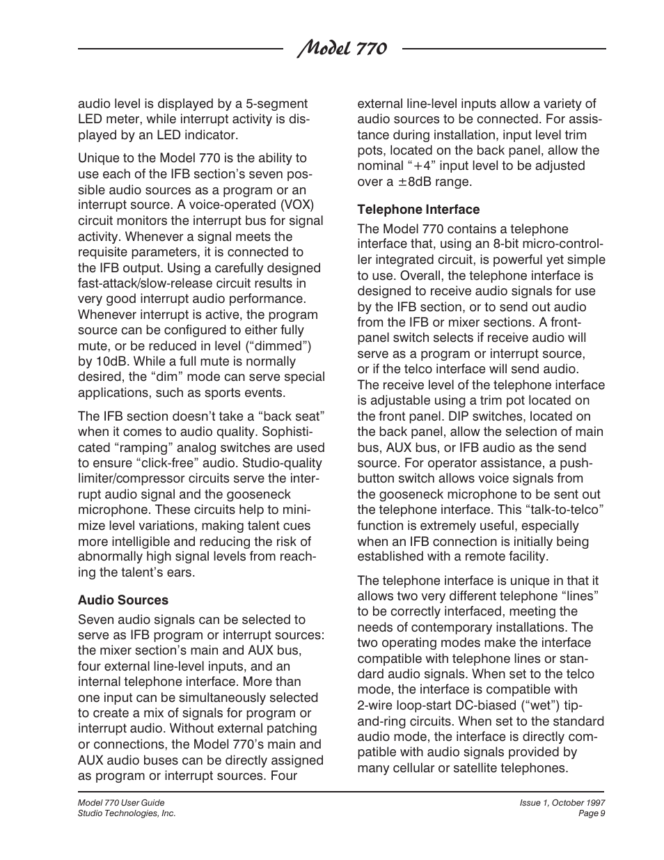 Model 770 | Studio Technologies 770 User Manual | Page 9 / 53