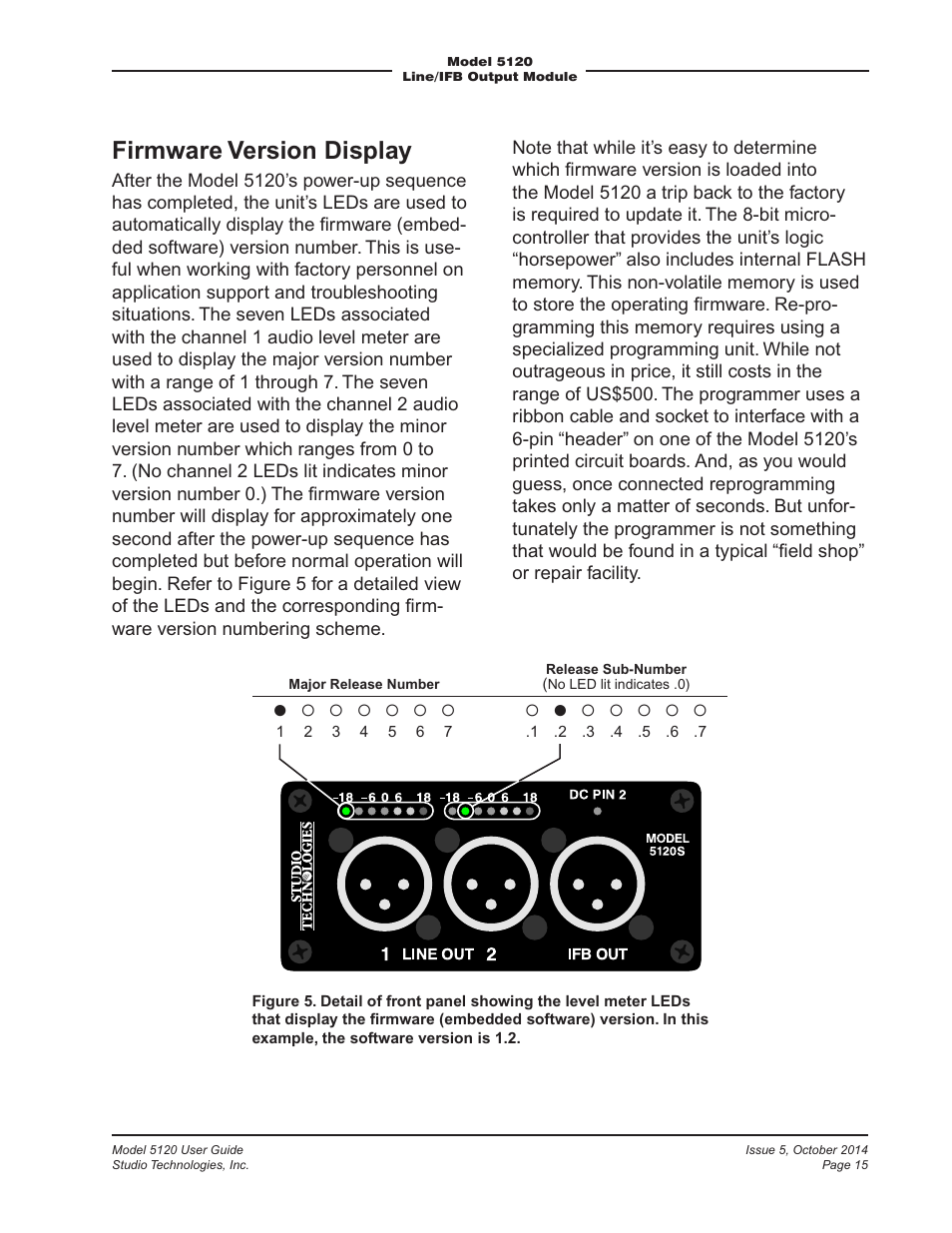 Firmware version display | Studio Technologies 5120 2014 User Manual | Page 15 / 19